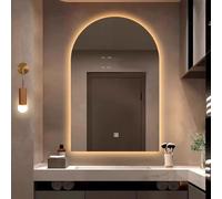 Espejo de baño con arco LED regulable con interruptor inteligente, luz de fondo de 3 colores, diseño semicular moderno para una iluminación elegante y un reflejo mejorado