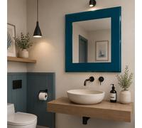 Espejo de Baño con Cristal Biselado y Cantos Pulidos, Borde Color Azul, Espejo Decorativo para Pared, Diseño Moderno y Elegante (Azul, 50 x 50 cm)
