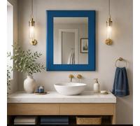 Espejo de Baño con Cristal Biselado y Cantos Pulidos, Borde Color Azul, Espejo Decorativo para Pared, Diseño Moderno y Elegante (Azul, 40 x 50 cm)