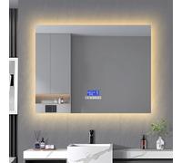 Espejo de baño con iluminación 140 x 80 cm, espejo LED redondo con antiniebla, 3 colores luz, regulable, función memoria, HD vidrio templado, sensor táctil, IP44 impermeable (Rectangle-MAN-70 x 50 cm)