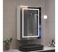 Espejo de baño con iluminación, armario de baño de una puerta con luz y estantes ajustables, armario de baño, 70x50cm, espejo LED, IP54 a prueba de agua, control táctil, espejo de pared (blanco-una