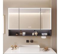 Espejo de baño con iluminación LED antivaho delgado montado en la pared con soporte de papel, diseño moderno para ahorrar espacio y mejorar la visibilidad