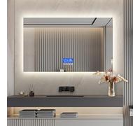 Espejo de baño con iluminación LED, Espejo Rectangular, Espejo de baño con antivaho, indicador de Temperatura y 3 Niveles de Brillo Ajustables, Espejo de Pared Iluminado (60 x 100 cm)