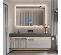 Espejo de baño con iluminación LED, espejo rectangular, espejo de baño con antivaho, indicador de temperatura y 3 niveles de brillo ajustables, espejo de pared iluminado (60 x 140 cm)