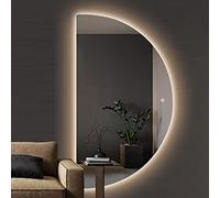 Espejo de baño con iluminación LED y función antivaho, Espejo de Maquillaje Inteligente de Forma Irregular, diseño semicircular sin Marco (Derecha, 80 cm).