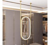 Espejo de baño con luces de techo, brillo ajustable, barra flotante colgante, espejo LED, marco de metal dorado, espejo ovalado para maquillaje y afeitado, sala de estar (dorado, 40 cm x 70 cm)