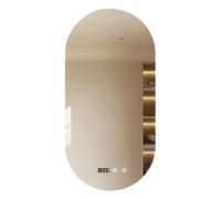 Espejo de Baño con Luz. Espejo Ovalado de Pared con Enchufe, 3 Tonos de Color, Ajuste de Brillo y Antivaho, con Indicador de Hora y Temperatura. Ideal para Baño o Tocador. (Vertical - 50x90cm)