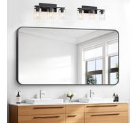 Espejo de baño de 30 x 55 pulgadas, espejo rectangular negro, espejo de tocador montado en la pared con marco de baño con esquina redonda para dormitorio, sala de estar, entrada se cuelga horizontal o