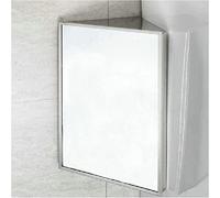 Espejo de baño de acero inoxidable con diseño triangular, multifuncional para artículos de tocador y accesorios, montaje lateral izquierdo, elegante y elegante