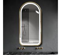 Espejo de baño de maquillaje inteligente, espejo de tocador moderno con película antivaho, iluminación regulable de 3 colores, vidrio inastillable, pantalla de tiempo y temperatura, marco de aleación