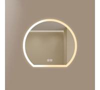 Espejo de baño de pared antivaho, espejo de maquillaje LED inteligente de media luna irregular de 24x21 pulgadas, HD, a prueba de explosiones, retroiluminado, decorativo, con botón táctil (recort