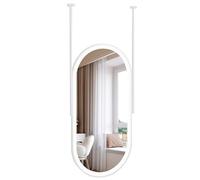 Espejo de baño de Pared - Espejo Ovalado con Marco de Metal Blanco e iluminación LED de 3 Colores, Espejo Flotante para Colgar en el Techo, Ideal para Maquillaje y Afeitado, fácil de instala
