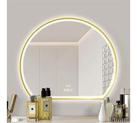 Espejo de baño dorado de media luna con control táctil antivaho, 24 x 20 pulgadas, regulable, 3 colores, LED, elegante, decoración de pared para el hogar, reflejo sin niebla