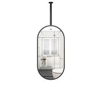 Espejo de baño flotante con marco de metal negro y espejo decorativo montado en el techo para sala de estar, dormitorio, entrada, tamaño 50 cm x 70 cm