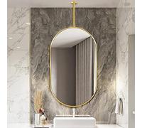 Espejo de baño Flotante Dorado para Colgar en el Techo, con Marco de Metal Ovalado y Brazo articulado para Montaje en el Techo, Espejo de Maquillaje y Afeitado para el hogar o el Hotel, Mode