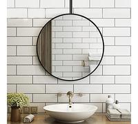 Espejo de baño Flotante para Colgar en el Techo, Redondo, Moderno y Decorativo, con Marco de Metal y Brazo de Montaje en el Techo, Color Negro (diámetro: 60 cm/23,6 Pulgadas)