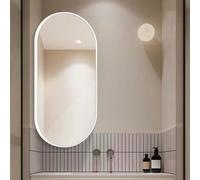 Espejo de baño giratorio de esquina de 30 x 50 cm - 50 x 90 cm, espejo de pared ovalado con marco de metal y soporte ajustable, accesorio decorativo de baño (blanco, 30 x 60 cm)