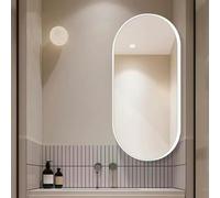 Espejo de baño giratorio de esquina ovalado montado en la pared con soporte de metal, 40 x 80 cm, perfecto para ahorrar espacio y decoración elegante (blanco)