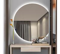 Espejo de baño grande con retroiluminación LED de media luna, tricolor, inteligente, antivaho, diseño asimétrico moderno para decoración del hogar, tamaño de 36 pulgadas/40 pulgadas (corte derecho 90