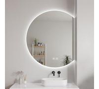 Espejo de baño grande de pared de 28 × 25 pulgadas, espejo de maquillaje semicircular antivaho de 32 × 28 pulgadas, espejo HD con iluminación LED de 3 colores, espejo decorativo retroiluminado in