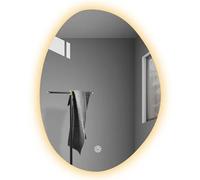 Espejo de baño grande, ovalado e irregular, con luz LED, regulable en 3 colores, asimétrico, 40 x 60 cm, 50 x 70 cm, 60 x 80 cm y 70 x 90 cm, a prueba de explosiones (3 colores, 60 x 80 cm)