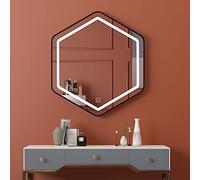 Espejo de baño hexagonal LED con función antivaho, espejo de pared iluminado con control táctil, 80 x 72 cm, diseño negro moderno, perfecto para baños elegantes