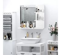 Espejo de baño HOMCOM con estantes - 2 estantes laterales + estante inferior grande - Kit de instalación incluido - MDF Blanco