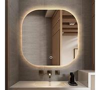 Espejo de baño Iluminado Led con Luces Espejo de tocador de Pared a Prueba de Agua, retroiluminado, Interruptor táctil, Cuadrado (Color : Warm Light (Touch Button), Size : 700mm)