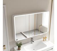 Espejo de baño iluminado LED inteligente, almacenamiento de maquillaje, gabinete de medicina HD, diseño blanco moderno (100 x 13 x 70 cm)