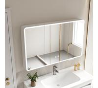 Espejo de baño iluminado LED inteligente, gabinete de medicina con espejo HD y botón antivaho, solución de almacenamiento moderna (blanco, 80 x 13 x 70 cm)