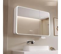 Espejo de baño inteligente de aluminio con reflejo HD antivaho montado en la pared, gabinete LED moderno interruptor táctil agujero de extracto de papel, elegante diseño de aleación para máxima