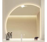 Espejo de baño inteligente grande con luces, diseño irregular de medio círculo, 70 cm, espejo de tocador para decoración moderna del hogar, elegante reflejo semicircular