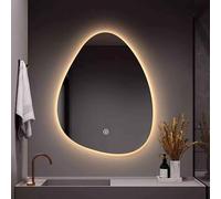 Espejo de baño Irregular LED, Espejo de Maquillaje LED asimétrico sin Marco de 29 "x39 para la Pared, 3 Colores Ajustables, engañables, antifog, Forma de lágrima (75x120 cm)