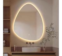 Espejo de baño Irregular LED para Pared, Espejo de tocador sin Marco con Forma de lágrima con luz, 3 Colores Ajustables, Regulable, antivaho, Interruptor táctil (70 cm de Ancho x 9
