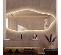 Espejo de baño LED asimétrico, Espejo de Maquillaje de tocador de Forma Irregular con Luces de 3 Colores, decoración de Pared Anti-fogas de Lavado sin Marco, a Prueba de Rotura (Cutleft, 100 cm)