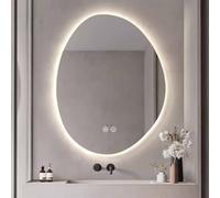 Espejo de baño LED asimétrico, forma de gota irregular, antivaho, regulable, control táctil, espejo decorativo de maquillaje con retroiluminación, perfecto para el hogar moderno.