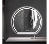Espejo de baño LED con 3 colores de atenuación, diseño de pared semicircular, múltiples métodos para colgar, 50 x 45 cm, 60 x 54 cm, 70 x 63 cm, 80 x 72 cm, 90 x 81 cm, solución de iluminación moderna