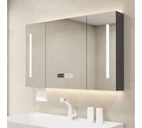 Espejo de baño LED con almacenamiento antivaho, espejo iluminado de maquillaje de 3 colores, elegante gabinete de medicina montado en la pared para baños elegantes