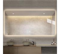 Espejo de baño LED con antivaho montado en la pared, espejo grande - Espejo rectangular de cristal con antivaho para decoración del hogar e iluminación de baño