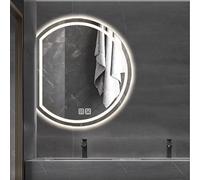 Espejo de baño LED con antivaho semicircular montado en la pared, 3 colores regulables, métodos de colgar ajustables disponibles en 50 x 45 cm, 60 x 54 cm, 70 x 63 cm, 80 x 72 cm, 90 x 81 cm.
