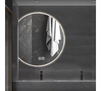 Espejo de baño LED con diseño semicircular antivaho montado en la pared, 3 colores regulables, 50 x 45 cm a 90 x 81 cm, métodos versátiles para colgar, decoración moderna del hogar