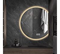 Espejo de baño LED con diseño semicircular antivaho montado en la pared, 3 colores regulables, 50 x 45 cm a 90 x 81 cm, 3 métodos de suspensión, perfecto para hogares modernos
