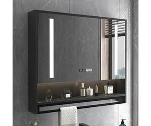 Espejo de baño LED con función antivaho y regulador de tiempo montado en la pared, diseño moderno, elegante y funcional para decoración del hogar