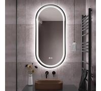 Espejo de baño LED con interruptor táctil de 120 cm, marco dorado ovalado de 90 cm, iluminación ajustable de 3 colores, antivaho, espejo decorativo de pared (negro, 28 x 48 pulgadas)