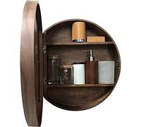 Espejo de baño LED con interruptor táctil redondo montado en la pared, armario de madera totalmente montado, elegante acabado marrón, 70 cm, decoración moderna del hogar, diseño elegante