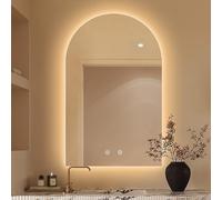 Espejo de baño LED con luz luminosa, borde curvado, espejo montado en la pared con interruptor táctil, ideal para dormitorio y decoración moderna