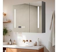 Espejo de baño LED con pantalla antivaho, diseño delgado, solución de ahorro de espacio, ranura de papel moderna para decoración elegante del hogar, perfecto para cualquier actualización de baño.