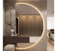 Espejo de baño LED de 3 colores regulable, retroiluminado, espejo de tocador montado en la pared, diseño sin marco, antivaho, decoración moderna del hogar, 60 x 90 cm, forma de semicírculo