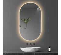 Espejo de baño LED de 50 x 80 cm, espejo de pared con 3 luces regulables de color, diseño ovalado, elegante, retroiluminado, moderno, decoración del hogar, espejo iluminado para maquillaje y aseo