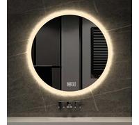 Espejo de baño LED de 70 cm con control táctil, regulable, 3000 K-6000 K, antivaho, redondo, espejo de maquillaje HD a prueba de explosiones para decoración del hogar